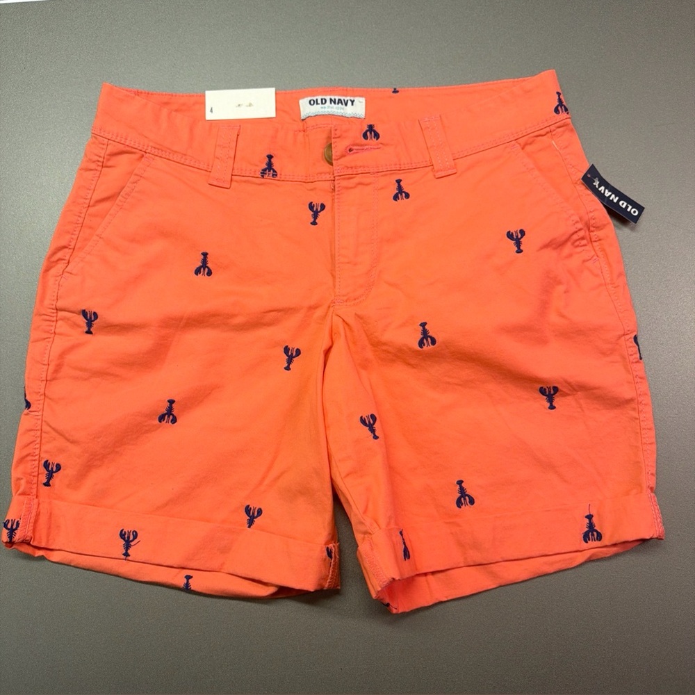 Old Navy‎ Coral Pink Blue Lobster Cotton Shorts Size 4 Women small NWT